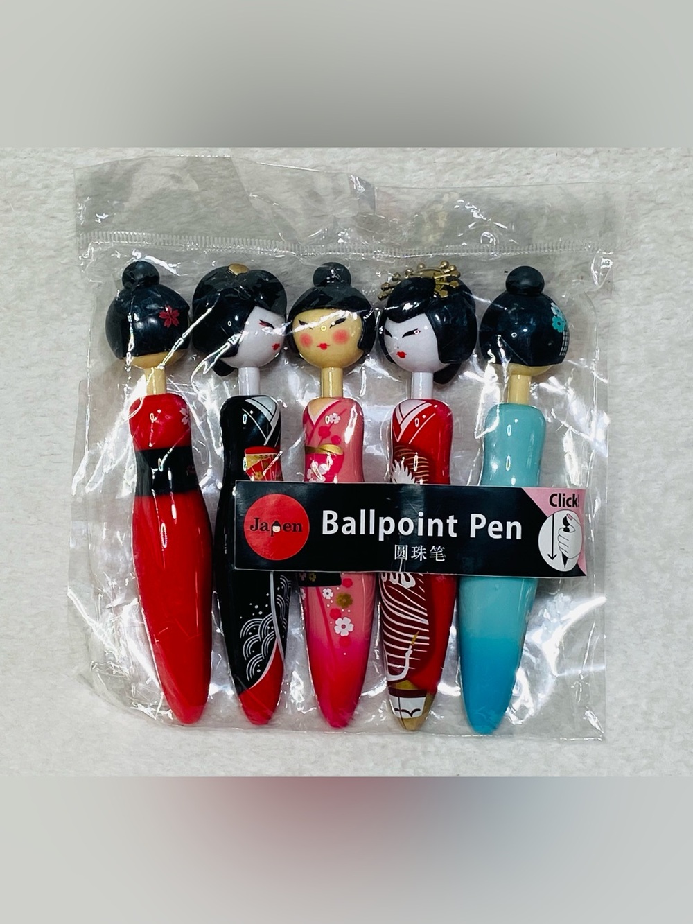 Japanese Kawaii Stationery Maiko Ballpoint Pens Set of 5 Knock-Style Pens